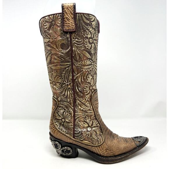 Rare Vintage Giuseppe Zanotti Gold Tooled Leather Western Cowboy Boots Size 6 - Picture 3 of 8